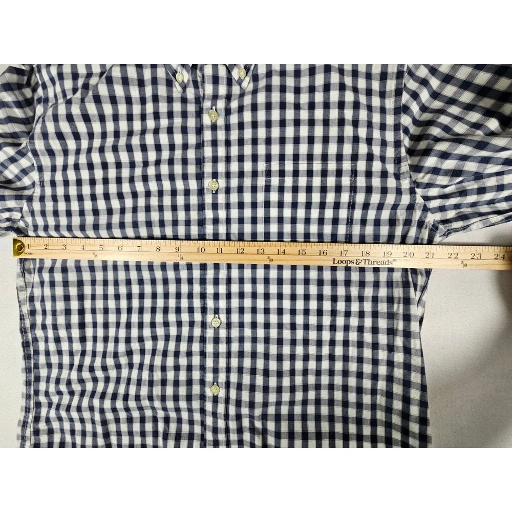 J.Crew Mens Tailored Fit Gingham Button Down Shirt Navy Blue‎ White Large 26364
